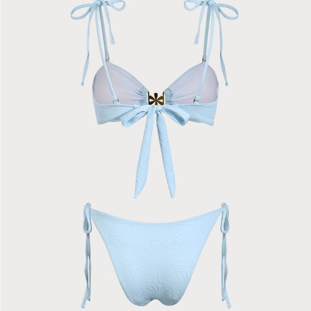 Blue Textured Drawstring Bikini Set - Picture 6 of 6